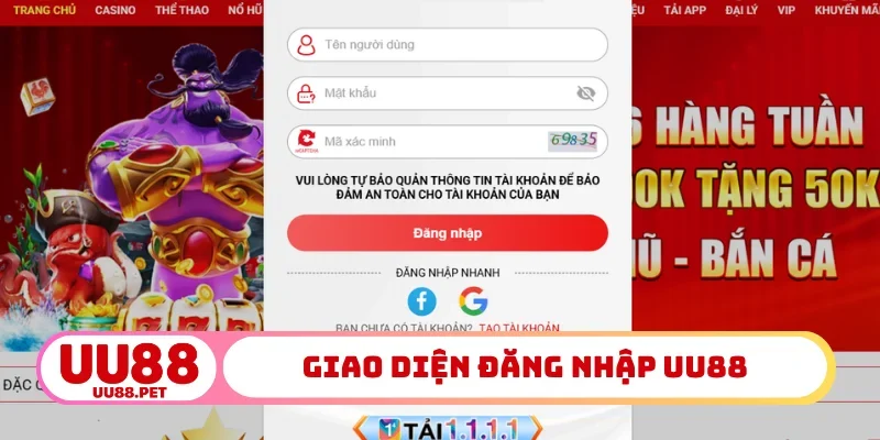 Giao diện đăng nhập UU88